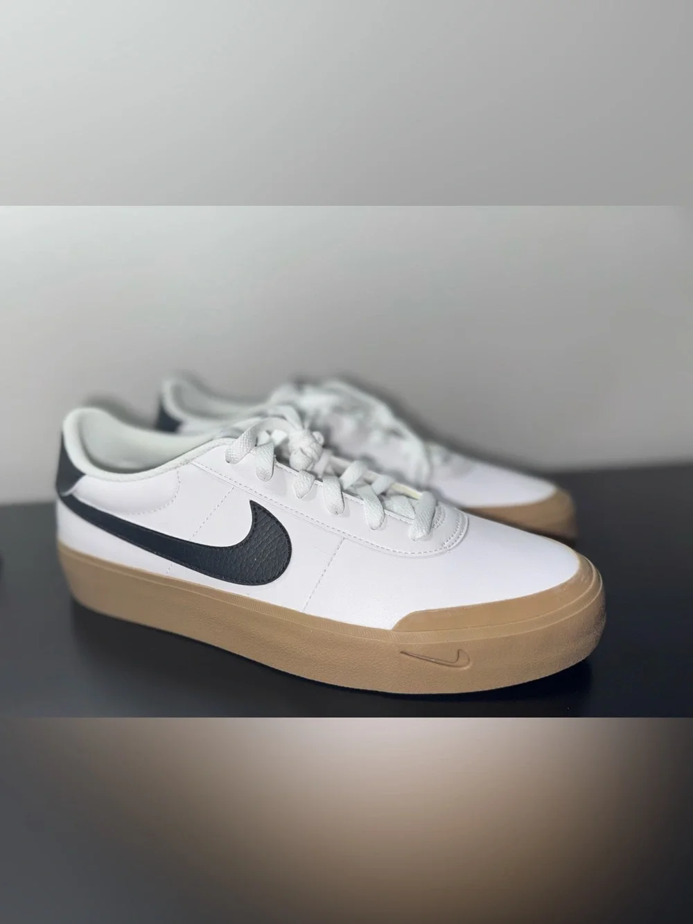 Nike Men’s White Sneakers with Black Swoosh and Gum Sole